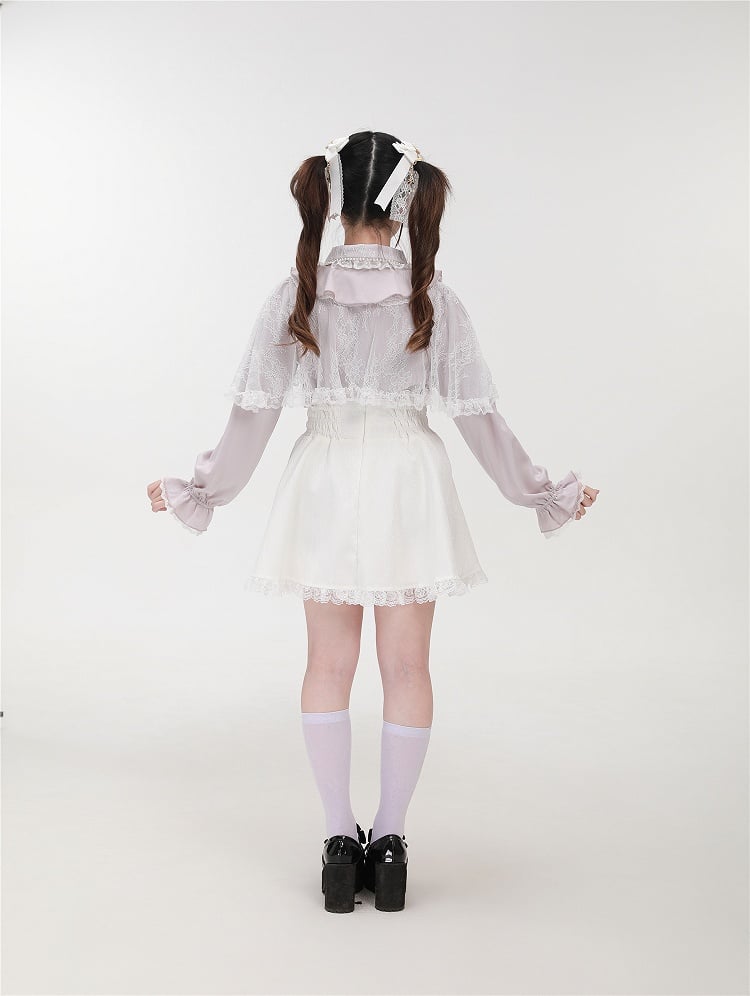 Jirai with Kei Pink Beaded Detachable Cape Blouse Lace Dusty Collar Style