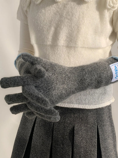 (4 Contrast Wool-Blend Cuffs Gloves Long Knit with Colors)