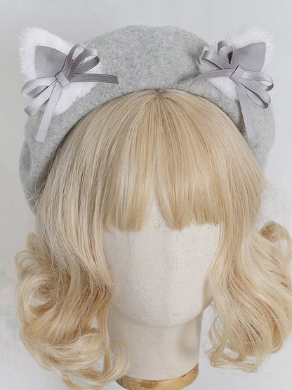 Lolita With Colors Ears Sweet Kitty Bowknot Beret 7