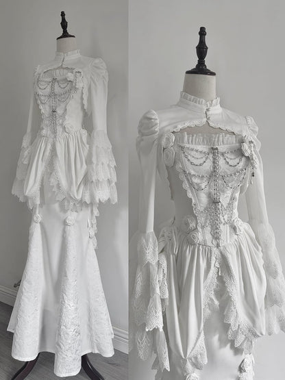 White White Gothic Lolita Layered Bell Sleeves Bolero - LeMiroir LeMiroir | LilyVow