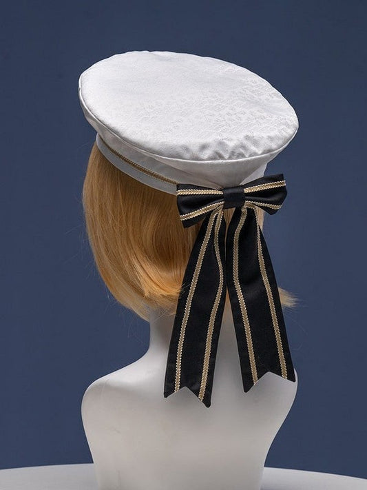 Black Bow and Striped Beret Lolita with White Golden