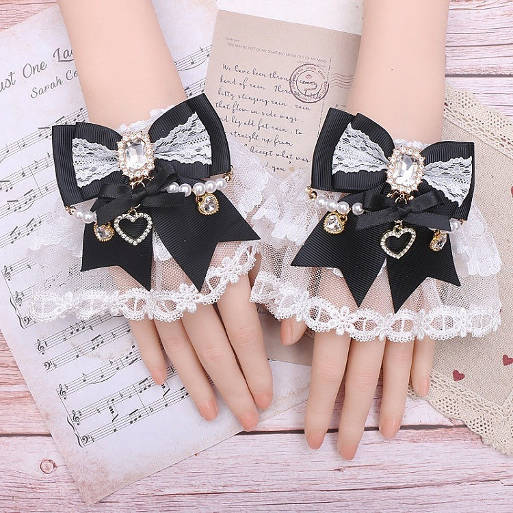 10 Jirai Rhinestone Color Cuffs Wrist Lace Kei Bowknot Options Pearl