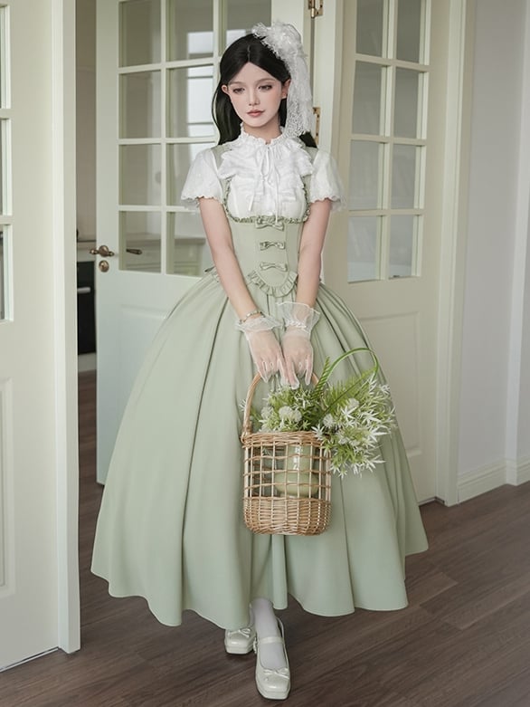 Rüschenbesatz Pullover Rand grün Büste gewellt elegante Rock Kleid Lolita unter klassischen