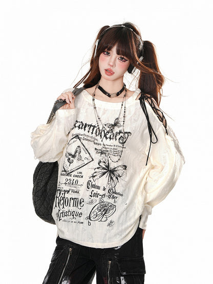 Apricot Slouchy Knit Top with Shoulder Cutout and Lace-Up Strap