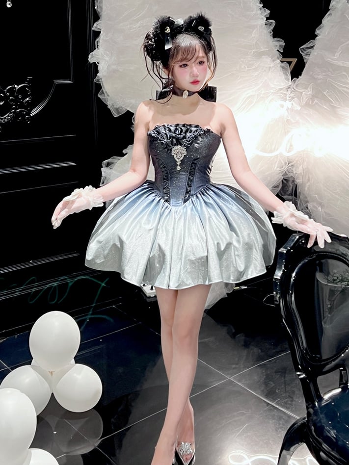 Strapless Dress Gradient Blue Shimmering Birthday Starry Night