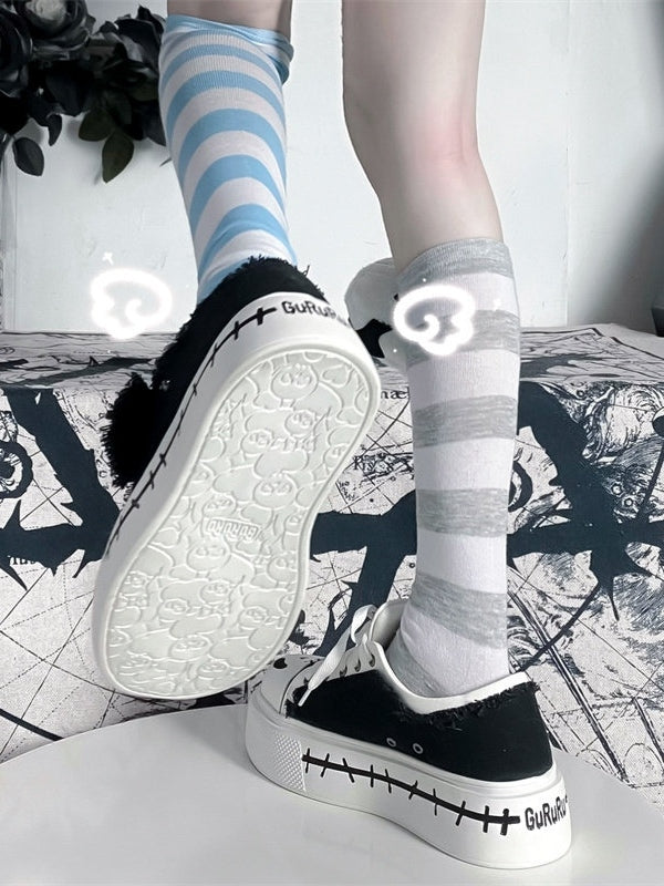 with Lace-up Sneakers White Flag Closure Black Ghost Y2K