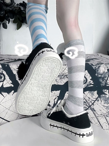 with Lace-up Sneakers White Flag Closure Black Ghost Y2K