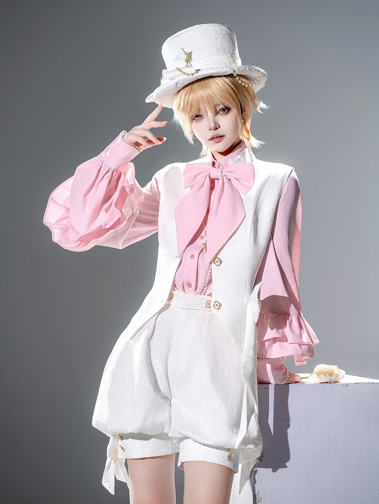Bowtie Ouji Long Bishop Sleeves Shirt with Pink Lolita