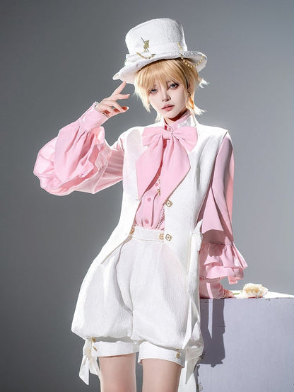 Bowtie Ouji Long Bishop Sleeves Shirt with Pink Lolita