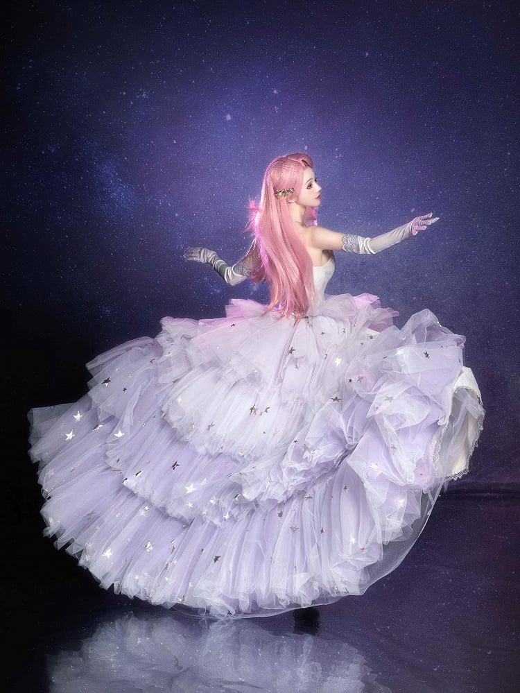 Star Dream Light Purple Sleeveless Top Stars High-low Skirt Set - Nikki Tomorrow