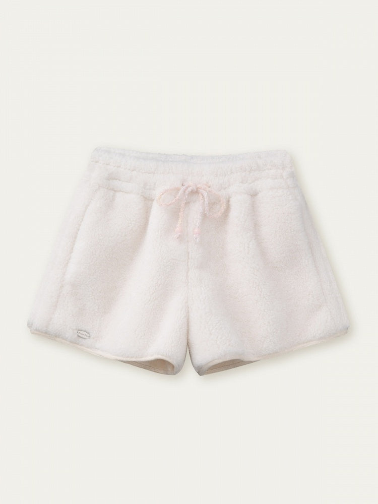 with Drawstring Waist Faux Cream White Fur Shorts