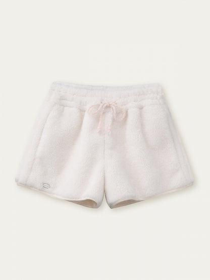with Drawstring Waist Faux Cream White Fur Shorts