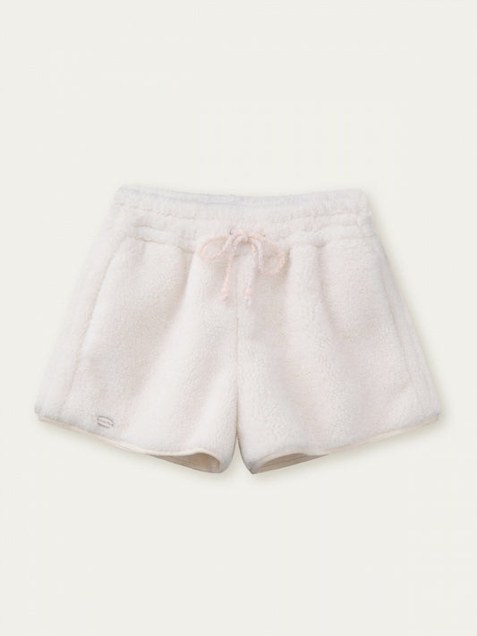 with Drawstring Waist Faux Cream White Fur Shorts