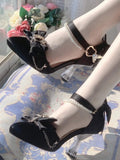 High-heel Shoes Detachable with Inspired Black Beaded Chain Mermaid