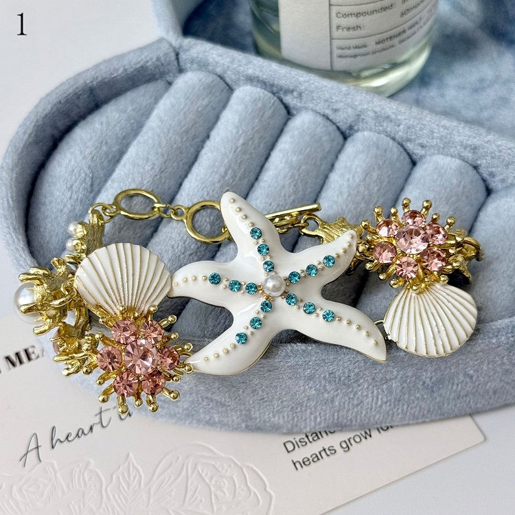 Seestern Verzierte Optionen Strass Bittersüße Muschel 4 und Armband/Halskette Y2K