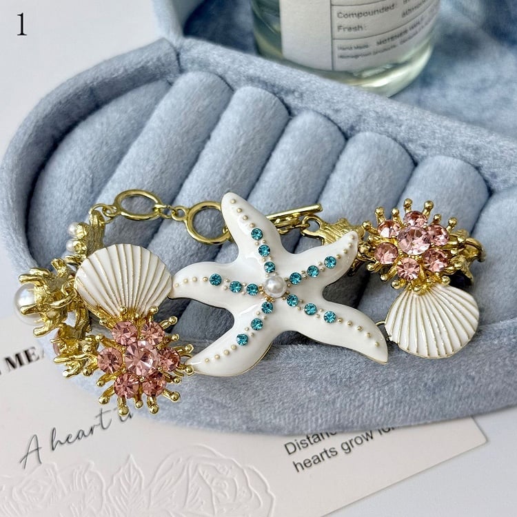 4 Shell Y2K Starfish Bracelet/Necklace Bittersweet Options Rhinestone Decorated And