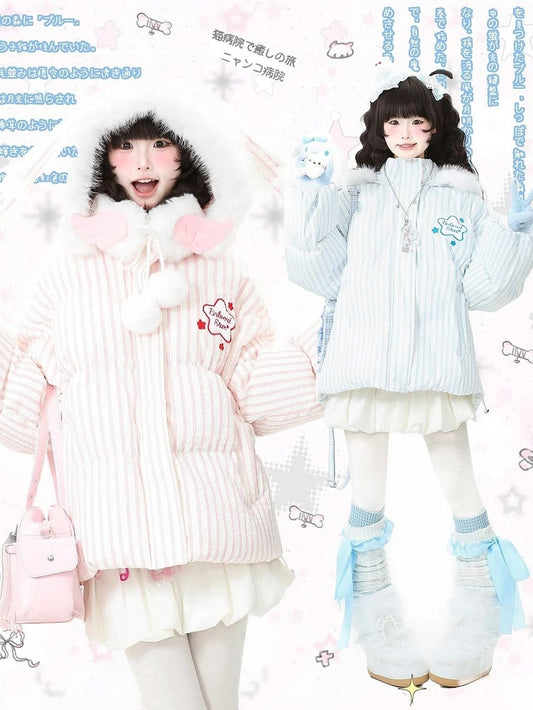 in Embroidery Winter Daily Kawaii Pink/Blue Jacket with Star