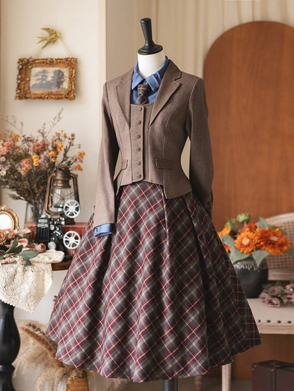 Cropped Autumn/Winter Buttons Metal Coffee Blazer with Vintage