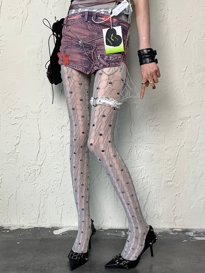 Cut-out Y2K Strumpfhose Design Grau