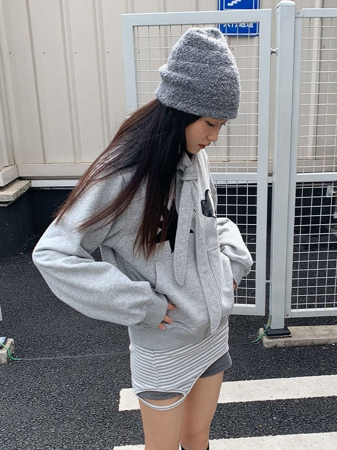 Star Heart Grey Jacket Hooded Patches with
