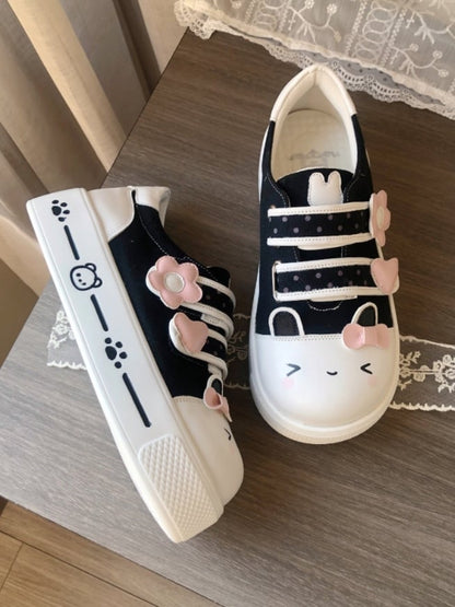 Dot Bunny Polka with Otaku Sneakers - Platform Theme Canvas Black Velcro