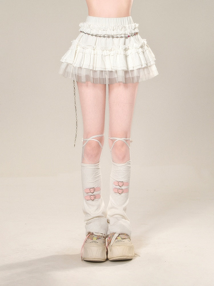 ティアードスカート ホワイト メッシュ 伸縮性ウエスト スイート