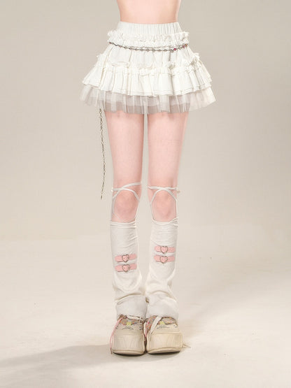 ティアードスカート ホワイト メッシュ 伸縮性ウエスト スイート