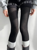 Colors) Ribbed Knit Openwork Tights (5