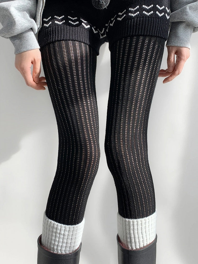 Colors) Ribbed Knit Openwork Tights (5