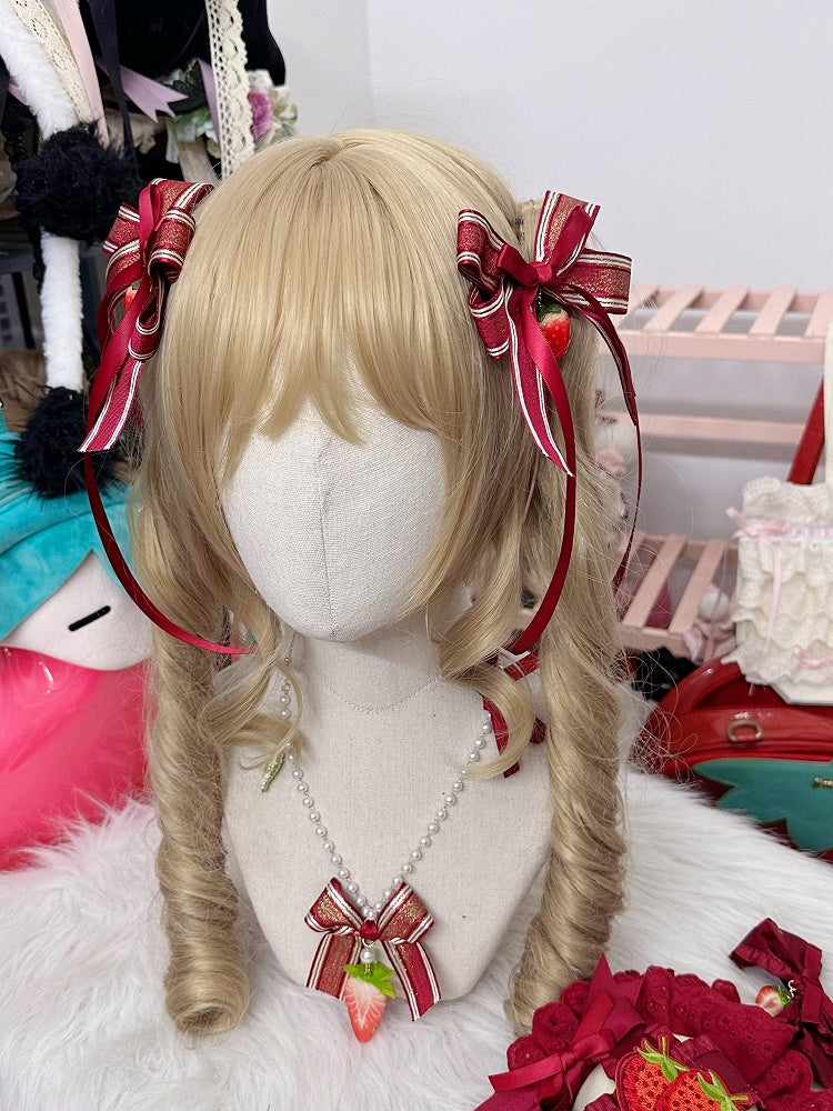 Long Ribbon Lolita Decorations Red Hairclip Strawberry Bow