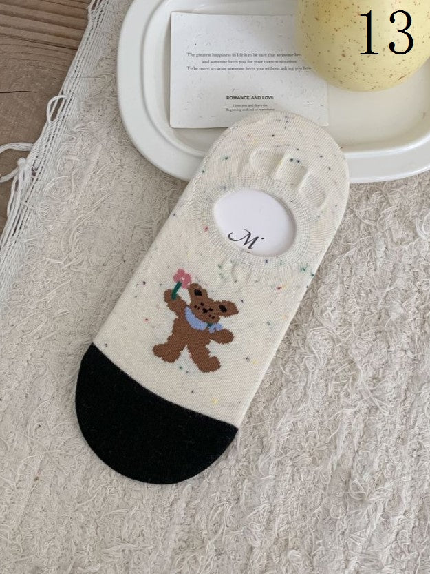 Cake/Apple/Bear/Puppy/Bowknot/Polka-dot/Striped Pattern/Floral Options Socks Ankle Colorful Print 17 With