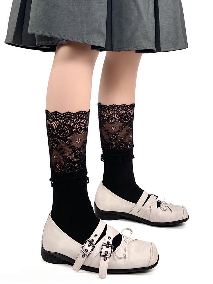 Style Black/White Socks Lace Cuff Ballet