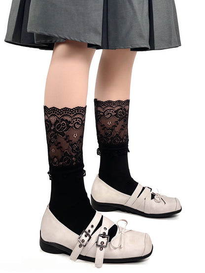 Style Black/White Socks Lace Cuff Ballet