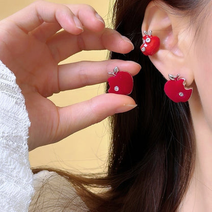 Y2K Red Apple Necklace/Ring/Ear Clips