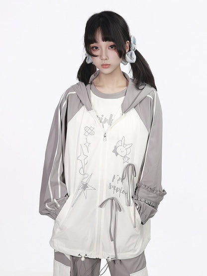 Cool-Touch Cartoon Print Hooded Jacket - PINK SAVIOR