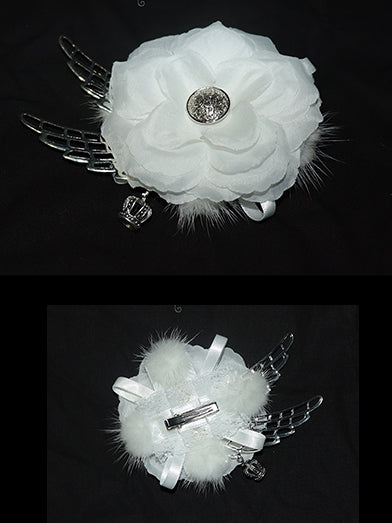Haarspangen Flügel und weiße Krone mit Blumendekor