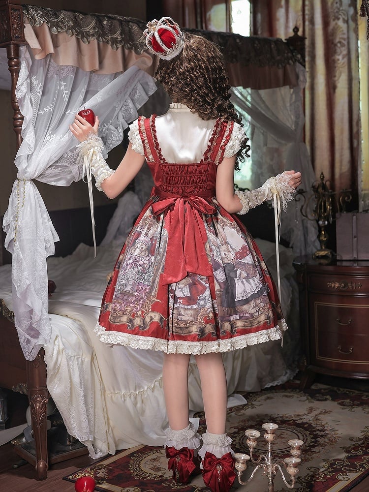 Floral Print Lolita Dress Set with Puff Sleeve Top - Unknown Star
