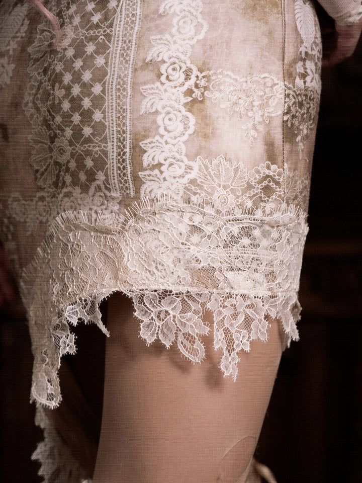 Skirt Cutout Side Accents Pink and Heart-shaped Lace Bow