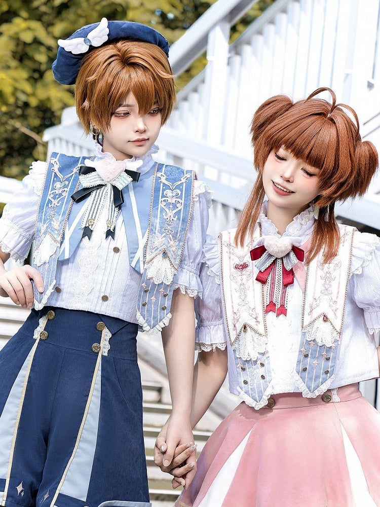 Detachable with Blue/Pink Lolita Collar Print Dark Rhinestone and Accents Lace