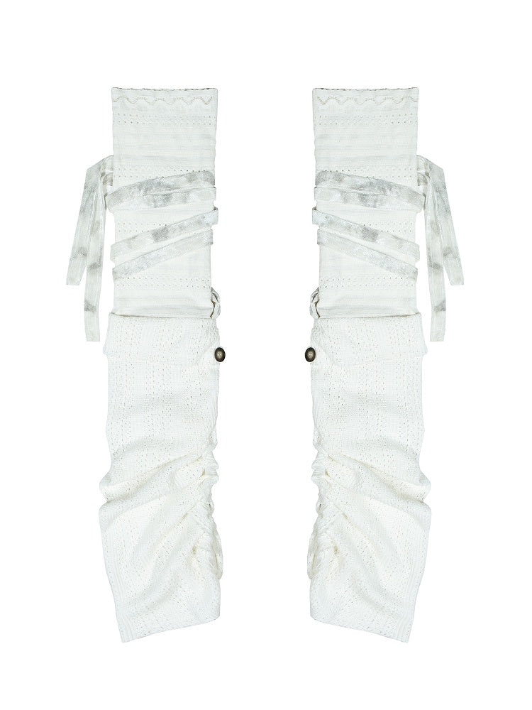 with Beige Y2K Self-tie Warmers Knit Leg Side Button Straps