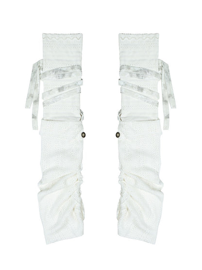 with Beige Y2K Self-tie Warmers Knit Leg Side Button Straps