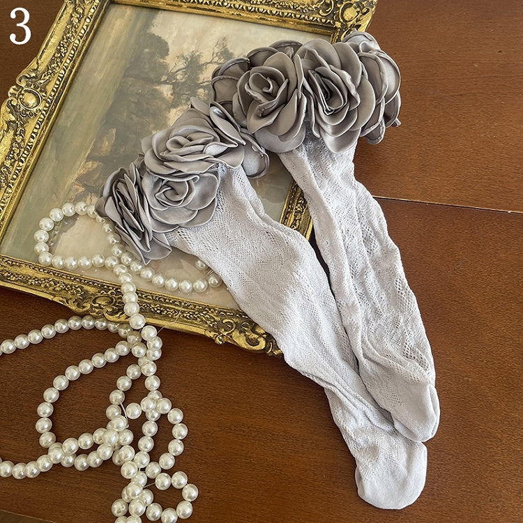 and Beaded Charms/Floral Underknee Trims Hollow-out Socks/Gray Stockings Tights/Leg Gray Star-shaped with strands Loop Semi-sheer