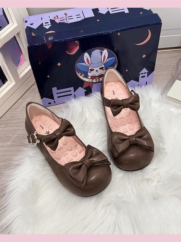 Brown Low-Heel Mary Janes with Bunny Clasp by Portby College