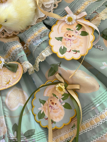 / and Print Green Chick Lemon Yellow Brooch