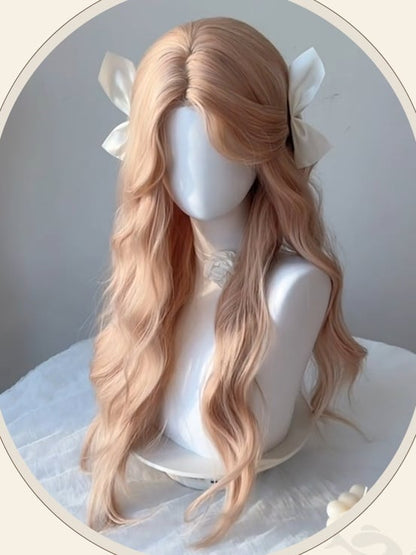 Rosa-blonde, hüftlange, gewellte Kunsthaarperücke
