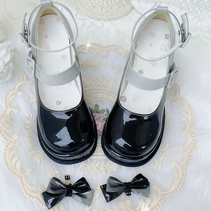 グラデーションブラック取り外し可能な蝶結びプラットフォームハイブロックヒールロリータシューズ