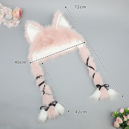Kitty Hat Plush Self-tie Straps Ear Pink