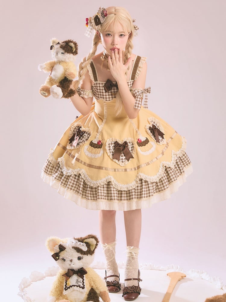 Cake Shape Heart Pompompurin JSK Applique Yellow Lolita Embroidery and Hem
