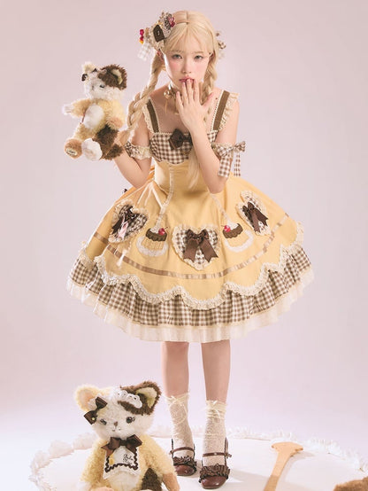 Cake Shape Heart Pompompurin JSK Applique Yellow Lolita Embroidery and Hem