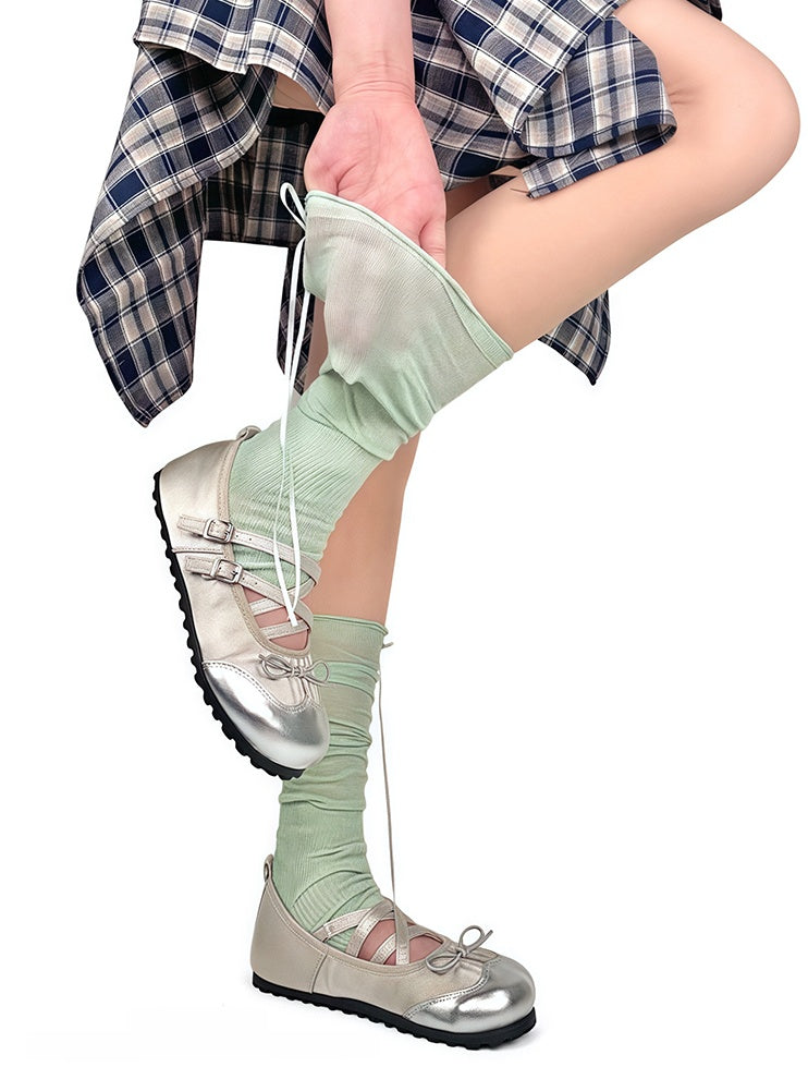 5 Colors Ballet-Style Bow Decorated Ruffled Footed Leg Warmers